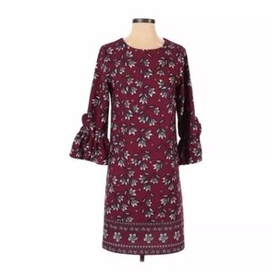 Nanette Lepore 3/4 Bell Sleeve Floral Sheath Career dress in Cranberry Size 6